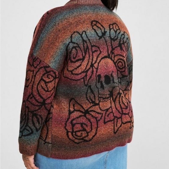 Torrid space dye oversized skull and roses cardigan - Picture 2 of 2